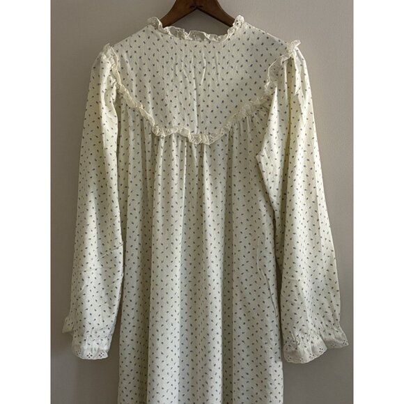 Vintage 80s Purple Roses Flannel Long Sleeve Cottagecore Prairie Nightgown Large - Picture 8 of 15